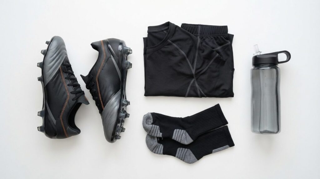 Close-up stock photo of high-quality athletic gear laid out