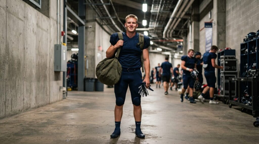 Stock photo of a confident young Danish male athlete in USA