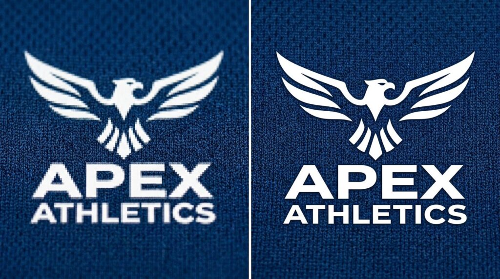 Close-up detail shot of vector logo pixelation comparison on