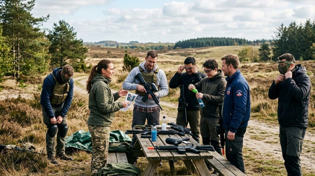 Group of recreational players in outdoor Danish landscape pr