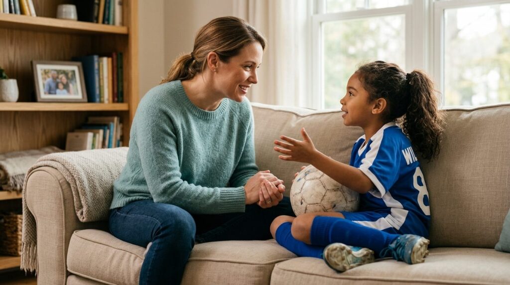 Professional stock photo, 16:9 aspect ratio: A parent and ch